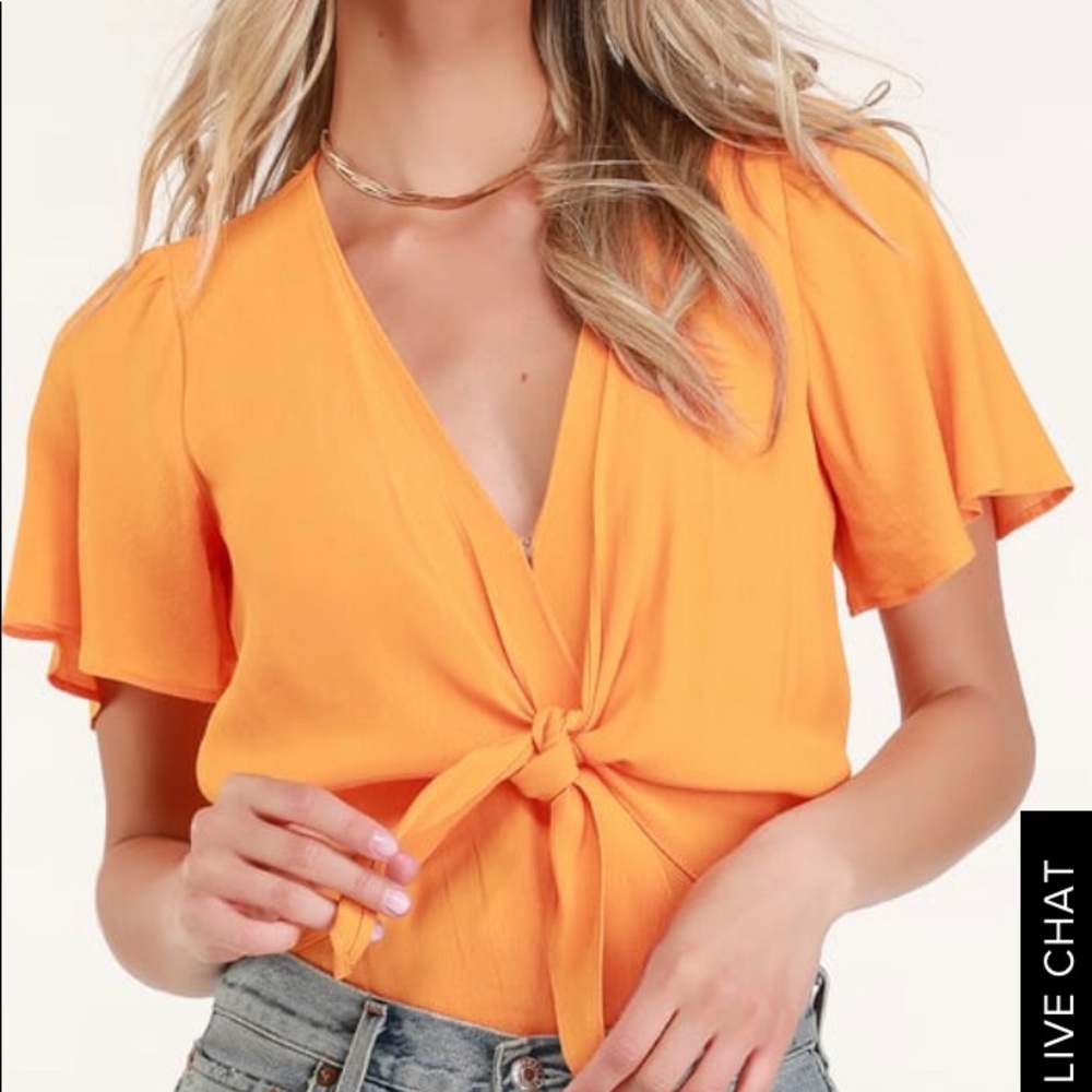BRIGHT ORANGE TIE-FRONT BODYSUIT
ASTR THE LABEL